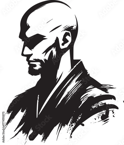 Contemplative man portrait with bold brush strokes, minimalist b