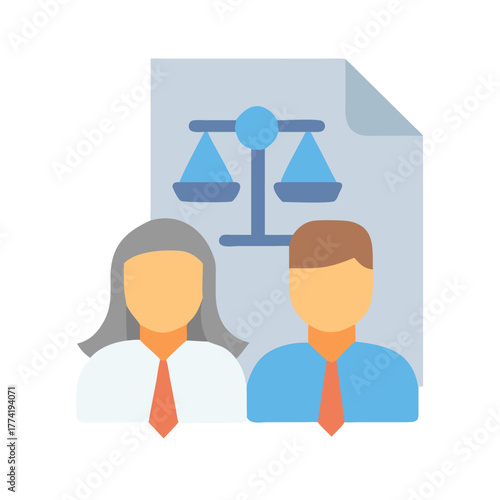 Law professionals with legal document and scales of justice