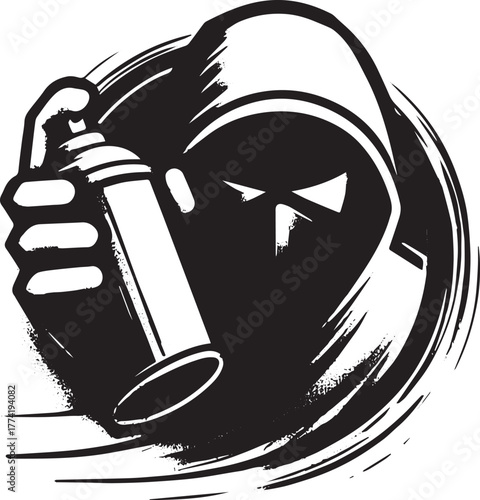 Abstract Graffiti Artist with Spray Can, hooded in shadow monoch