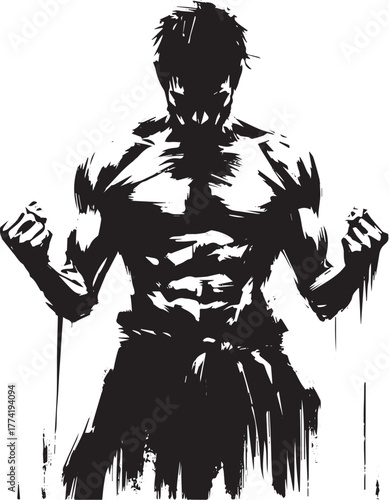 Monochrome depiction of an athletic man expressing inner conflic
