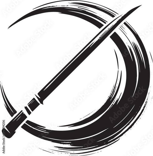 Monochrome sickle brushstroke illustration with modern stylistic