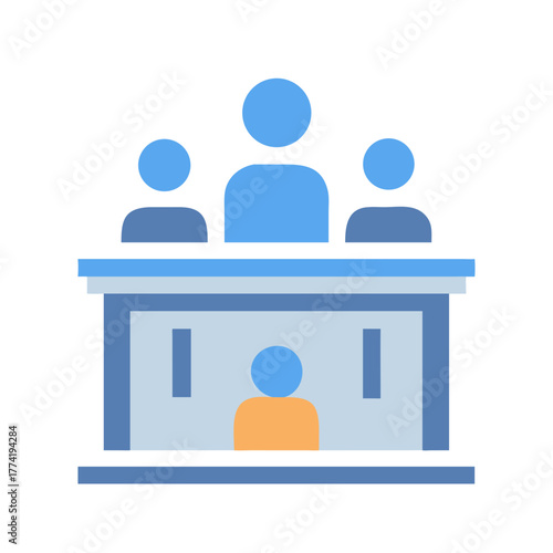 Flat design illustration of a panel discussion presentation stage