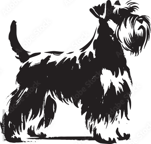 Stylized black and white silhouette illustration of a Miniature