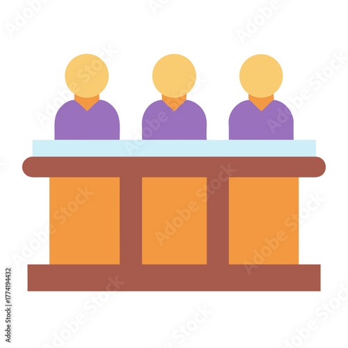Three anonymous figures behind a desk, flat style illustration