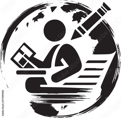 Journalistic Ethics Symbol Icon in Sumi-e Style, Editorial Integ