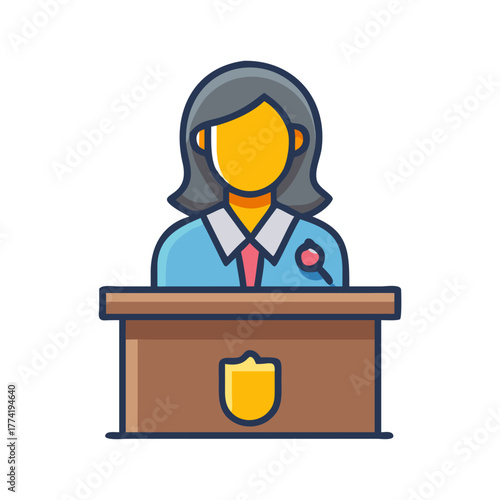 Judge in Courtroom Flat Vector Icon Illustration Design