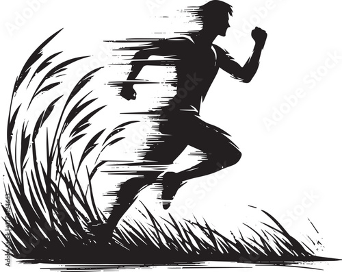 Dynamic brushstroke illustration of a man running through dense