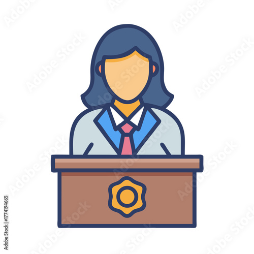 Female law enforcement officer at a podium illustration