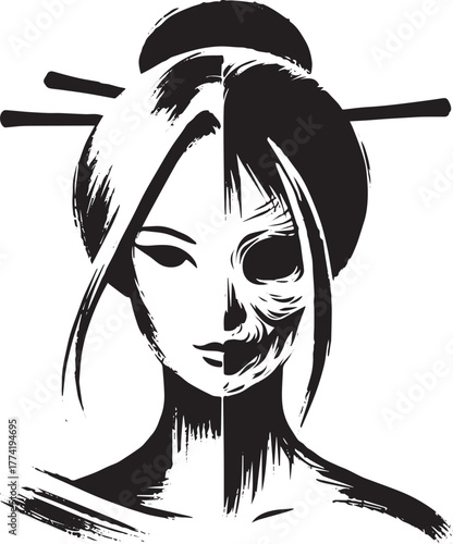 Contrasting duality visage, ethereal beauty juxtaposed with deca