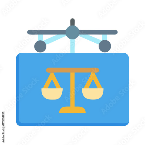 Flat design Justice balance symbol on blue rectangle shape