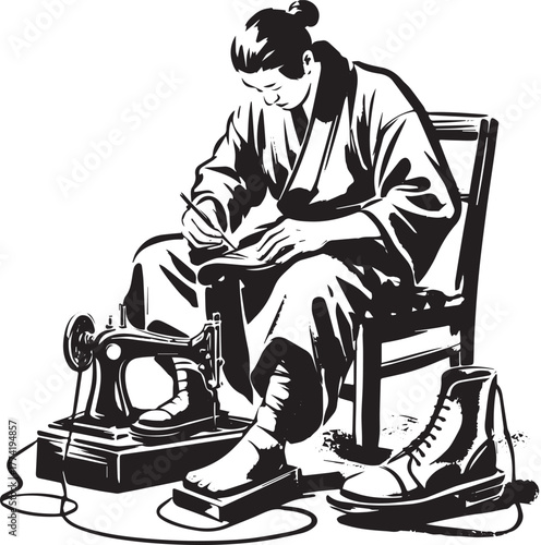 Monochrome craftsman: A sumi-e depiction of leather crafting in