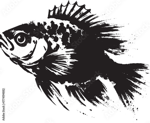 Monochrome crappie fish brushstroke illustration in expressive s