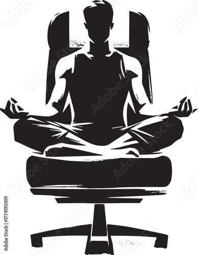 Serene Silhouette: Meditating Man on Office Chair in Zen-Inspire