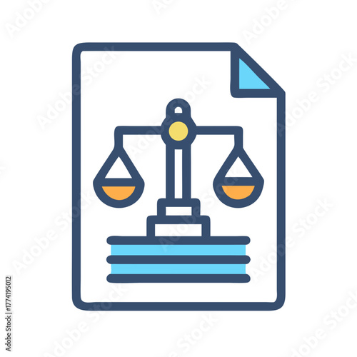 Scales of justice icon on document, law and order concept