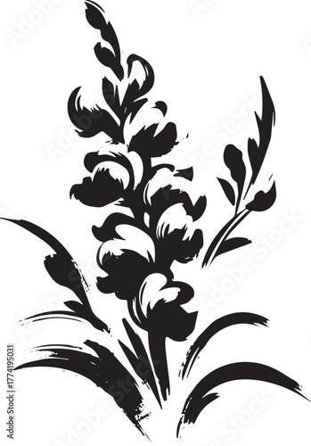 Elegant Snapdragon floral design with traditional sumi-e brushwo
