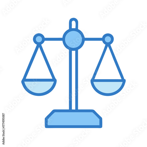 Balance scale symbol in light blue on black background