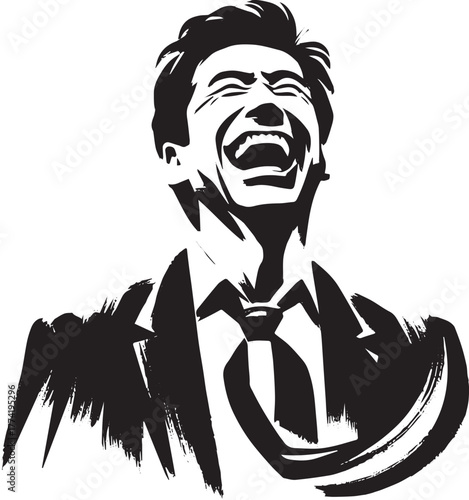 Expressive sumi-e illustration capturing unrestrained laughter a
