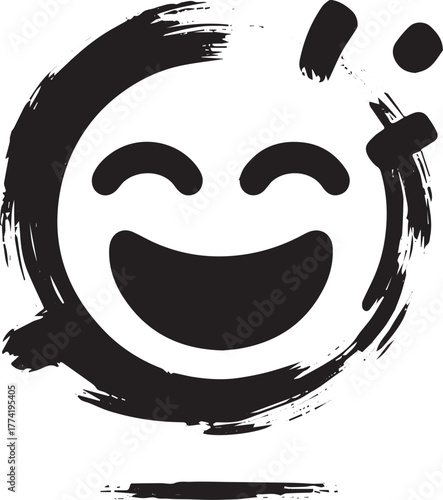 Whimsical brushstroke smiley face, joyful and expressive graphic
