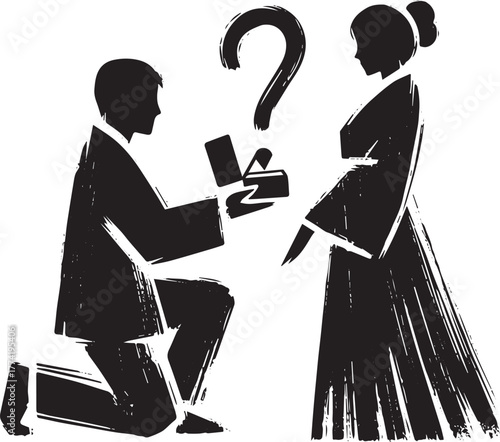 Monochromatic marriage proposal in minimalist style, capturing t