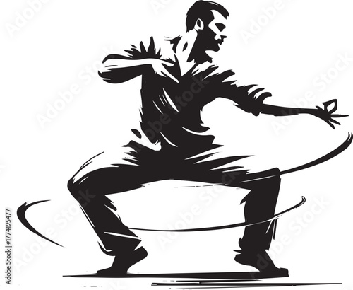 Monochrome fluidity: A contemplative dance rendered in calligrap