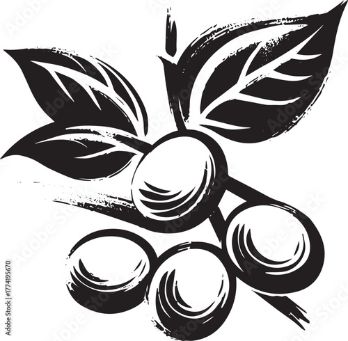 Minimalist Soybeans illustration in Sumi-e style with expressive