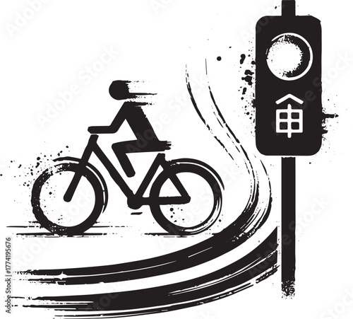 Stylized Bike Lane Symbol in Brushstroke Design, Eco-Friendly Ic