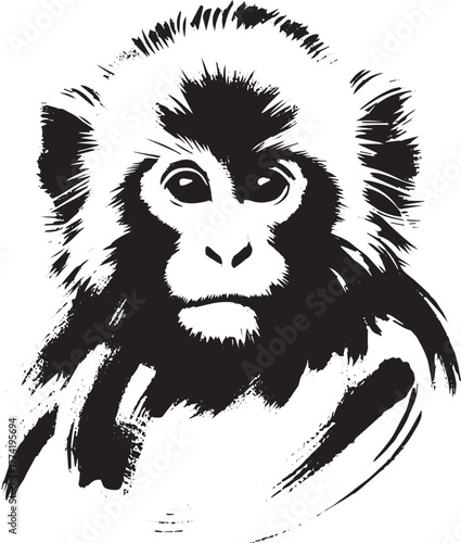 Galada monkey artistic portrait in monochrome brushstroke style