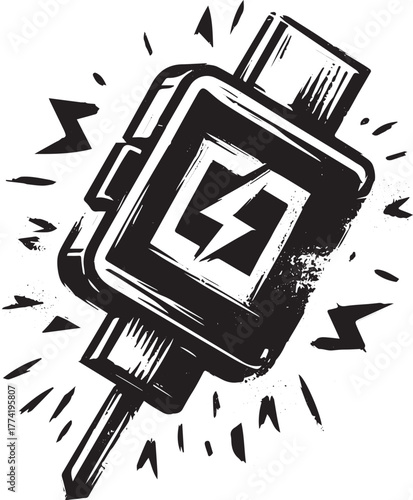 Stylized Car Fuse Icon Depiction in Monochrome Sumi-e Style Symb