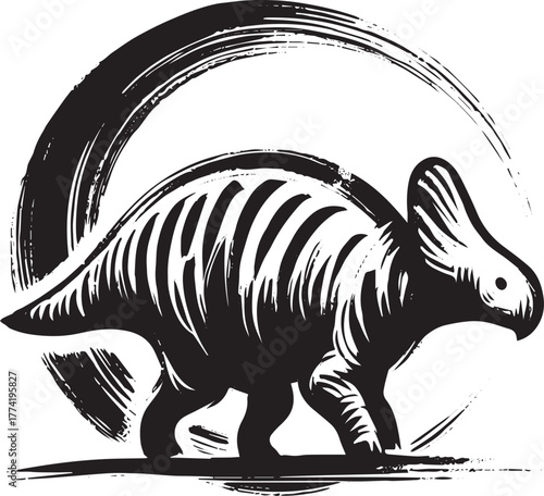 Sumi-e Illustration of Triceratops Icon in Minimalist Design and