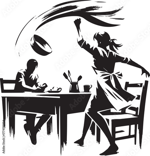 Domestic tension depicted in minimalist illustration during brea