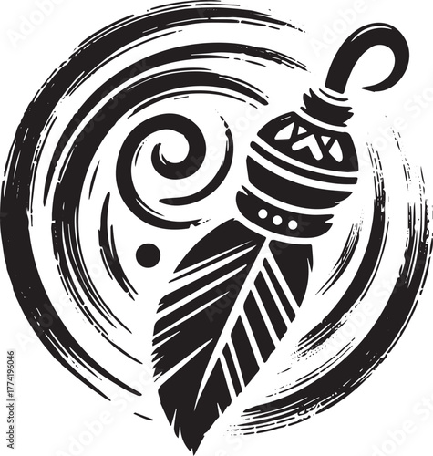 Abstract sumi-e African rattle illustration, minimalist design f