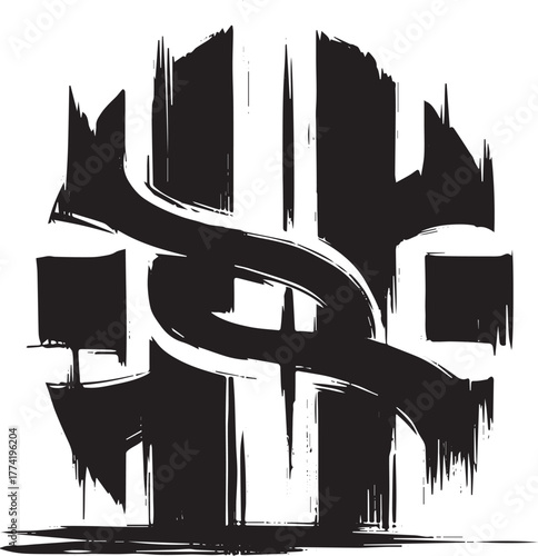 Abstract ink brush stroke design with bold, dynamic lines and fl