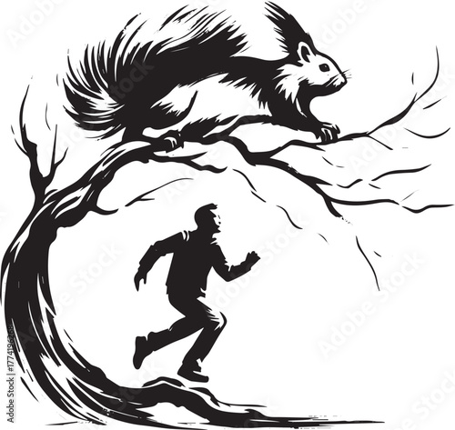 Unexpected encounter: Squirrel confrontation art in minimalist m