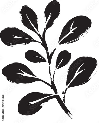 Minimalist Sumi-e Illustration of Purslane Vegetable Branch on w
