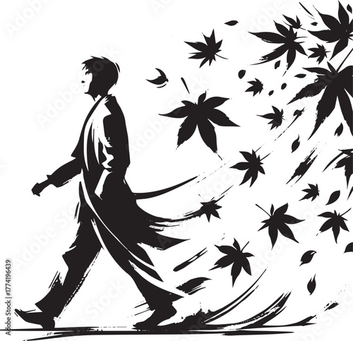 Monochrome serenity: A stroll through autumn leaves in sumi-e st