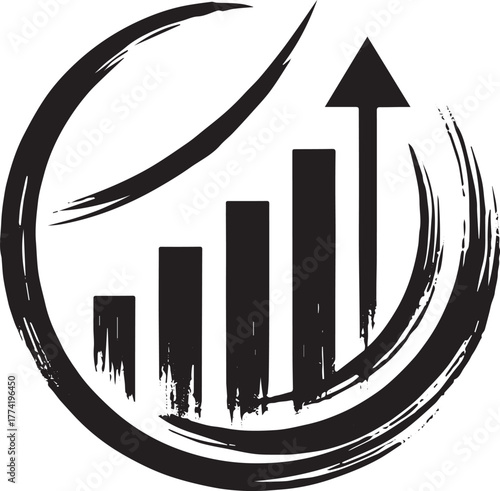 Minimalist growth chart logo in sumi-e brush style, financial pr