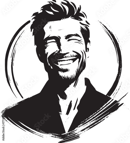 Expressive brushstroke portrait of a joyously grinning man with