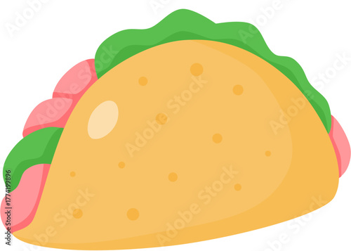 taco with tortilla shell mexican lunch, flat vector illustration, mexican food tacos