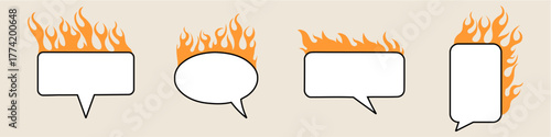 Burn blank bubble speech vector. Ideal for anger, hot discussion, and dramatic communication themes. This speech bubble features a distressed, burned edge for a fiery, unique effect.