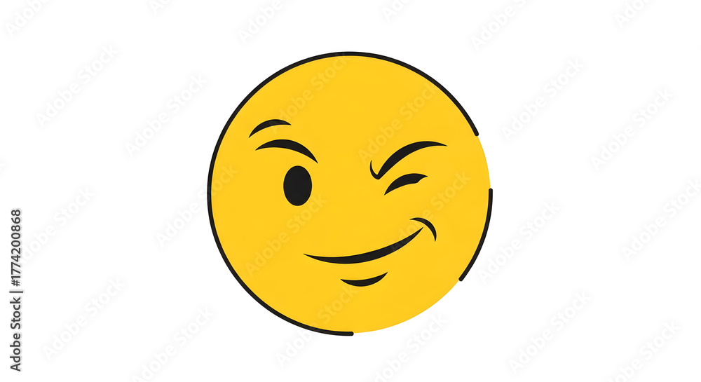 Fototapeta premium Cartoon Face Winking with a Smile on White Background