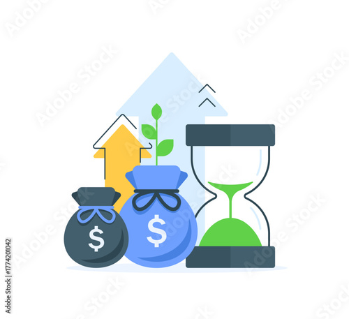 Compound interest, added value, financial investments stock market, future income growth