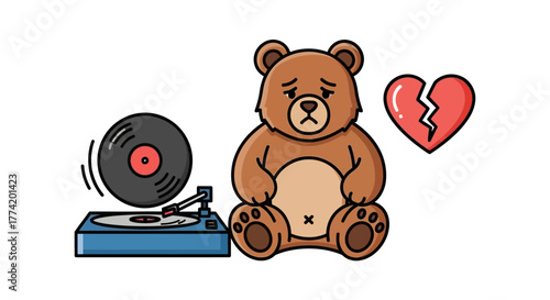 Teddy's melancholic serenade: A cartoon bear's heartrending vinyl record journey to healing