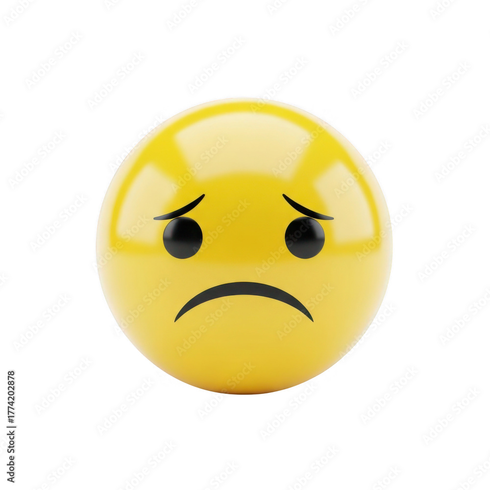 Fototapeta premium Sad yellow emoji face with downturned mouth isolated on transparent background