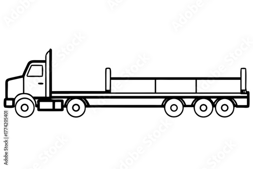 Flatbed Utility Trailer Silhouette Vector Set Heavy Duty Cargo Hauler and Towing Vehicle Outline Icons in Minimalist Style