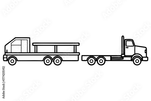 Flatbed Utility Trailer Silhouette Vector Set Heavy Duty Cargo Hauler and Towing Vehicle Outline Icons in Minimalist Style