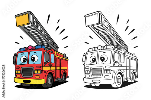 Cartoon Firetruck with a Smiling Face