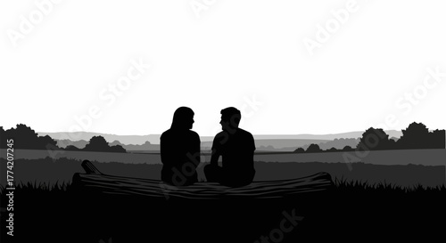 Silhouette of a couple sitting together, enjoying a peaceful moment outdoors.