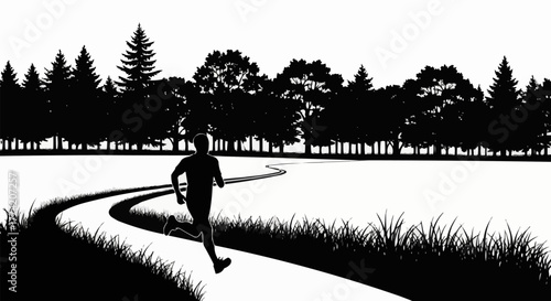 Silhouette of a person running on a winding path.