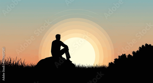 Silhouette of a man sitting on a rock in contemplation.