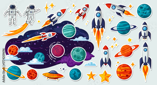 Space Stickers Collection: Astronauts, Rockets & Planets
